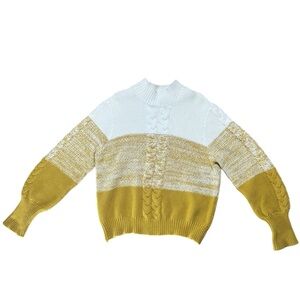 NWT OPHELIA Roe Color block Cable Knit Sweater - White & Mustard Size L